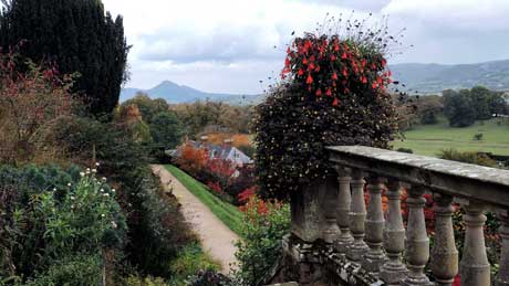 The view from the top terrace at Powis Castle, Welshpool (OS Grid Ref. SJ215064 Nearest Post Code SY21 8RG )